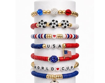 Mundial 2026 / Pulsera apilable de fútbol de EE. UU. Regalo para aficionados Joyería para el día del partido