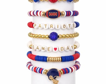 Fußball Armband Set | Rot Weiß Blau Armbänder | Anhänger und Anhänger aus Edelstahl