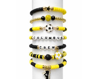 Columbus Crew Armband-Stapel | Schwarz & Gelb Fußball Schmuckset