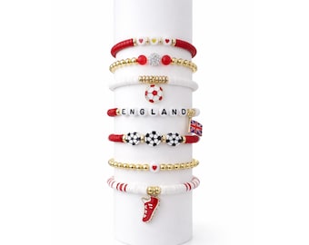 Mundial 2026 / Pulsera apilable de fútbol de Inglaterra Regalo para aficionados Joyería para el día del partido