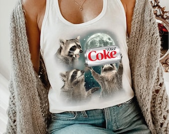 Three Raccoons Diet Coke Racerback and Vneck, Retro Raccoon Moon Tee, CSP117