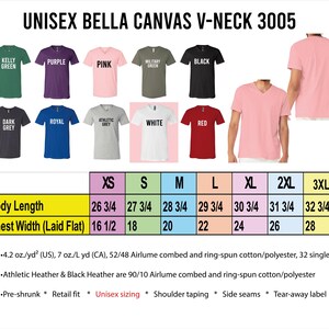 a collection of t-shirt designs in various colors and sizes, including a unisex v-neck t-shirt.