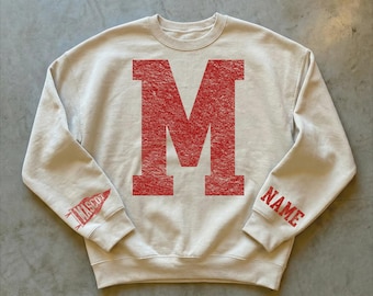 Custom University Letter Sweatshirt: Sleeve Printed Hoodie, School Mascot Name , CSP094