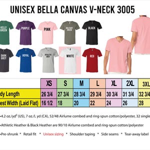 a collection of t-shirt designs in various colors and sizes, including a unisex v-neck t-shirt.