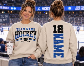 Custom Hockey Sweatshirt, Name and Number School Team Hoodie, Hockey Cheer Crewneck CSP400