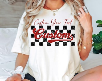 Camiseta personalizada a cuadros con la mascota, camiseta con el nombre del equipo escolar, CSP209