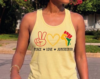 Peace Love Juneteenth Juneteenth Racerback, Minimalist Free At Last Vneck Tee,  Black History Month Top CSP295