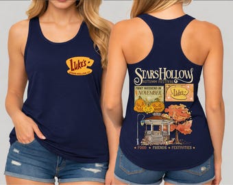 Camiseta Stars Hollow Fall Racerback, cuello en V del Festival Anual de Otoño, camiseta Luke's Diner Coffee