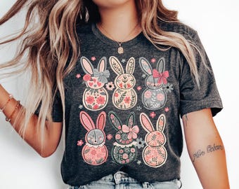 Floral Coquette Easter Bunny Comfort Colors Shirt, Cute Rabbit Tee CSP061