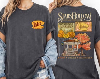 Camiseta Comfort Colors Stars Hollow para otoño, camiseta del Festival Anual de Otoño, camiseta de estilo vintage de Luke's Diner Coffee.