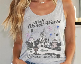 Walt Disney World Racerback, Mickey And Friends Tank Top, Vintage Style Family Vacation Vneck CSP071