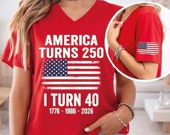 America Turns 250 I Turn 50 Vneck Shirt, Born in 1976 Tee, Funny 50th Birthday CSP299