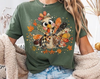 Boho Turkey Thanksgiving Shirt, Comfort Colors Preppy Fall Tee,  Women's Floral Autumn Gift, Fall Vibes Clothing CSP407