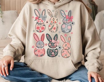 Sudadera con capucha de conejo de Pascua con estampado floral, CSP061