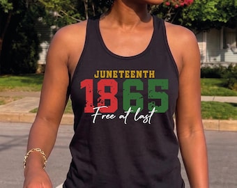 1865 Juneteenth Racerback, Minimalist Free At Last Vneck Tee,  Black History Month Top CSP267