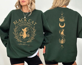 Black Cat Apothecary Sweatshirt, Halloween Witch Hoodie, CSP298