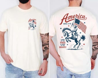 America 1776 Land Of The Free  Shirt, USA 250 Striped Back and Front Print Tee CSP294