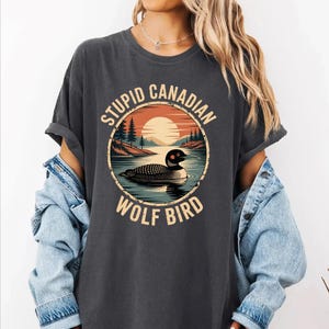 Comfort Colors Stupid Canadian Wolf Bird Shirt, Hockey Fan Tee CSP004 image 4
