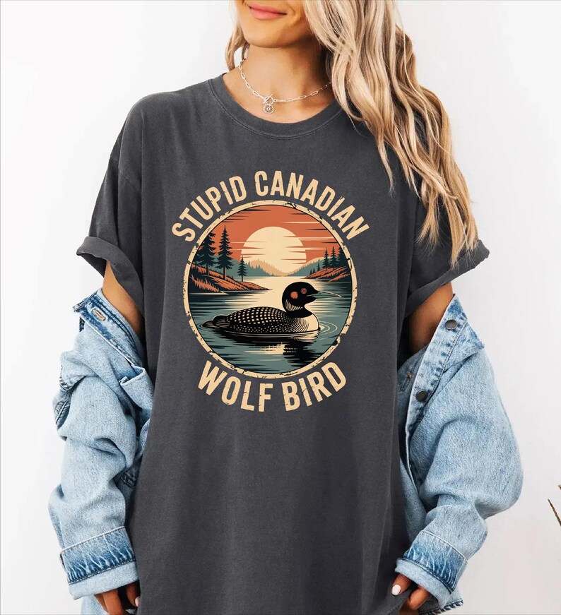 Comfort Colors Stupid Canadian Wolf Bird Shirt, Hockey Fan Tee CSP004 image 4