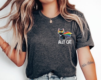 Ally Cat Pride Flag Shirt, Rainbow LGBTQ Tee, CSP296
