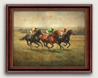 Vintage Horse Racing Fine Art Print, Equestrian Wall Art, Classic Sports Artwork