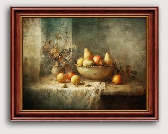 Vintage Pear Still Life Print, Rustic Kitchen Wall Art