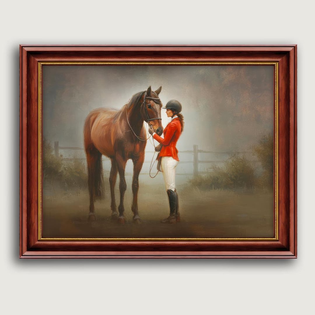 Vintage Equestrian Oil Painting Print, English Horse Rider Wall Art ...