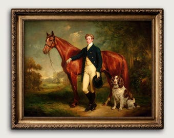 Vintage Equestrian Portrait Fine Art Printing, Moody English Countryside Art, Nostalgic Office Decor