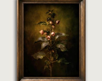 Dark Academia Vintage Belladonna Nightshade Fine Art Print, Moody Floral Living Room Wall Art