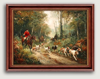 Vintage English Fox Hunt Fine Art Print, Equestrian Countryside Wall Art