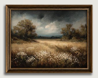 Moody Flower Field Fine Art Print Print, Rustic Farmhouse Decor Gift