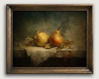Vintage Pear Still Life Art Print, Moody Kitchen Wall Decor