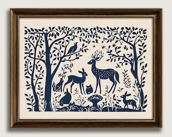 Whimsical Woodland Animal Print, Vintage Nursery Decor