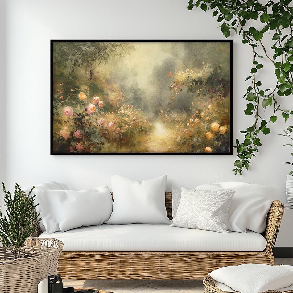 Vintage Rose Garden Fine Art Print, Muted Floral Wall Art, English ...