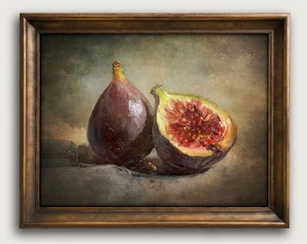 Vintage Fig Still Life Fine Art Print, Rustic Kitchen Wall Art, Farmhouse Decor