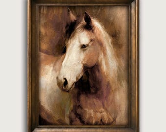 Vintage Horse Fine Art Wall Decor, Warm Equestrian Print, Rustic Living Room Decor,