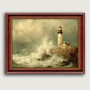Classic Lighthouse Fine Art Print, Coastal Seascape Wall Art, Vintage Nautical Ocean Decor