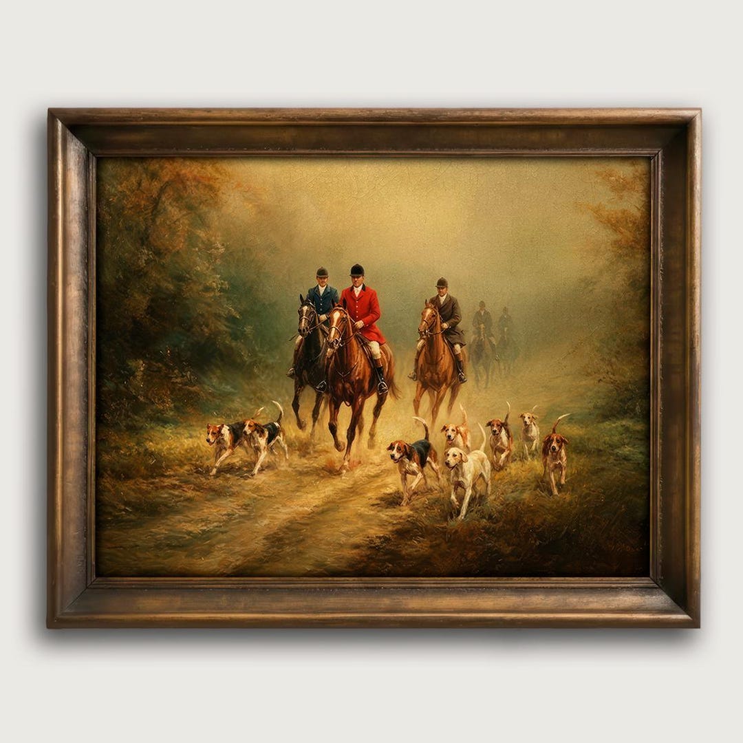 Vintage Fox Hunting Fine Art Print, Moody Equestrian Landscape Wall Art ...