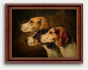 English Foxhounds Vintage Fine Art Print, Antique Hunting Dog Decor, Farmhouse Wall Art