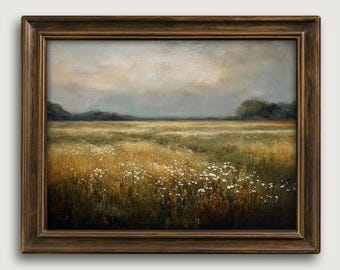 Moody Flower Field Landscape Fine Art Print , Rustic Farmhouse Decor Gift