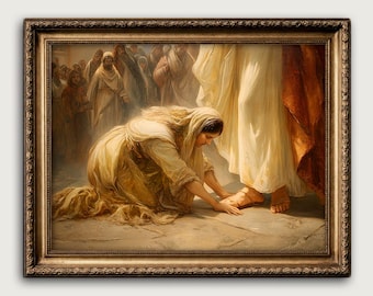 Woman Healed by Faith Christian Fine Art,  Vintage Christian Decor, Touching the Hem of Jesus, Religious Painting
