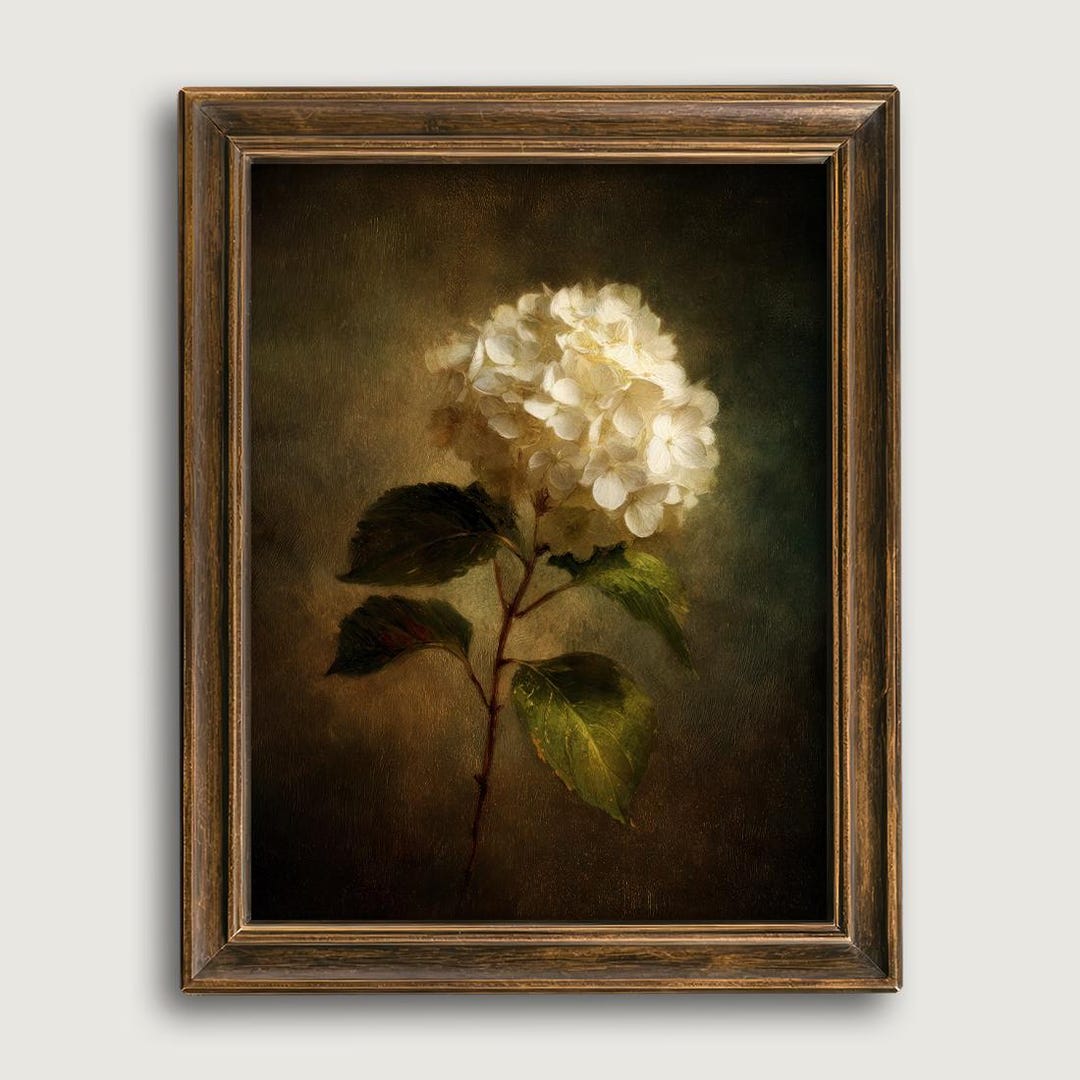 Vintage Hydrangea Oil Painting Print, Moody Floral Wall Art - Etsy