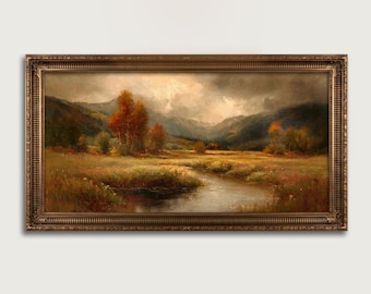 Vintage Landscape Fine Art Large Horizontal Print, Moody Mountain Wall Art, Rustic Autumn Countryside Decor