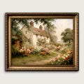Vintage English Countryside Cottage Fine Art Oil Painting, Romantic Bedroom Decor, French Garden Landscape