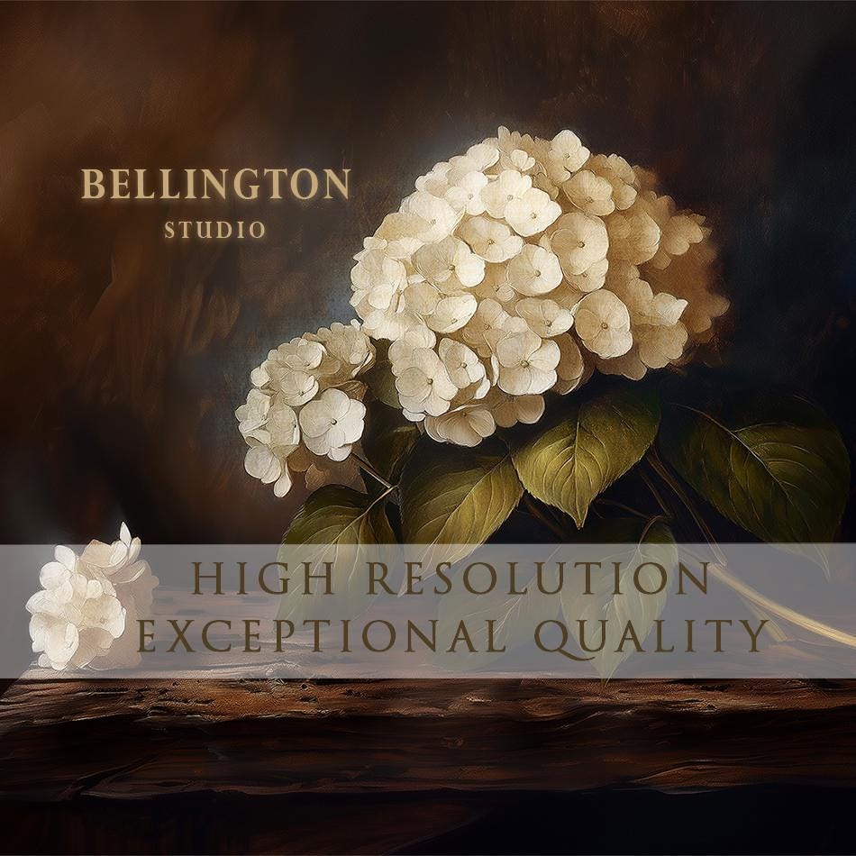 White Hydrangea Oil Painting Print, Moody Floral Botanical Wall Art - Etsy