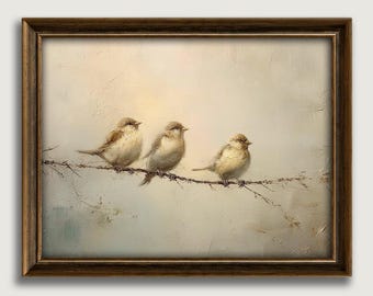 Vintage Bird Fine Art Print, Neutral Farmhouse Cottage Decor Gift