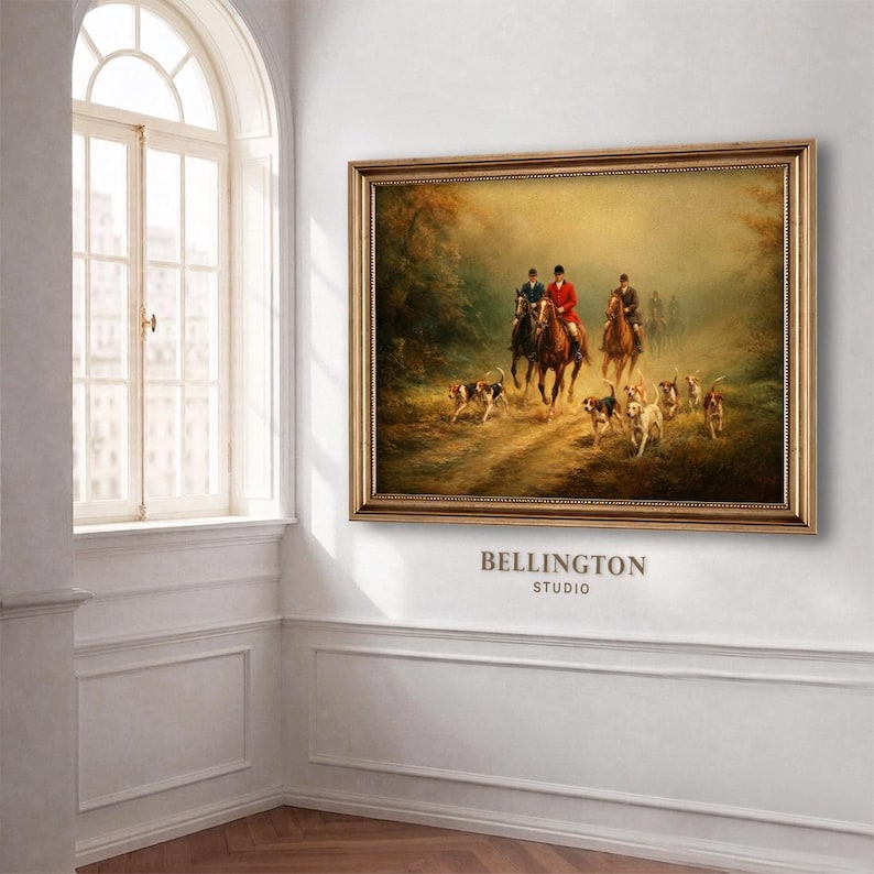 Vintage Fox Hunting Fine Art Print, Moody Equestrian Landscape Wall Art ...