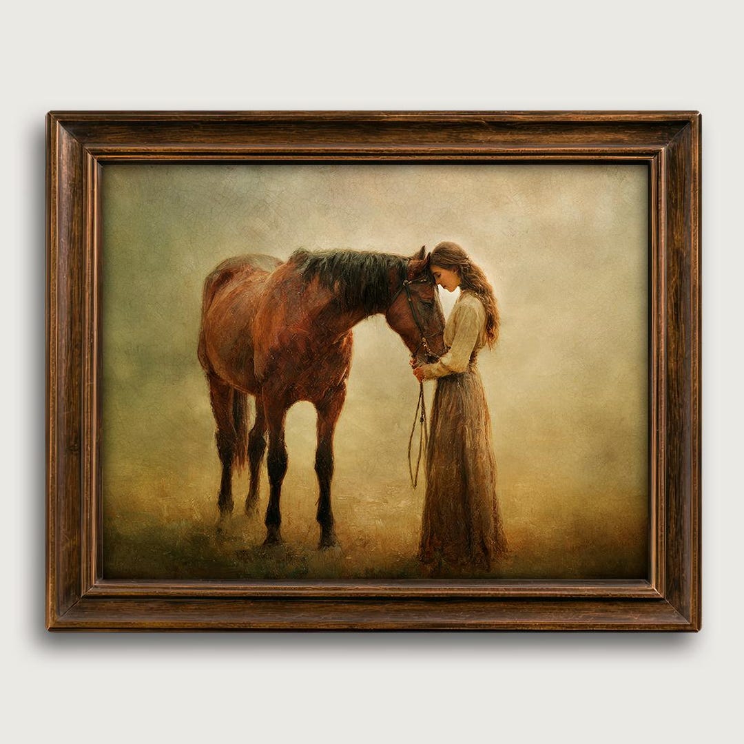 Vintage Equestrian Fine Art Print, Moody Horse Woman Wall Art, Rustic ...