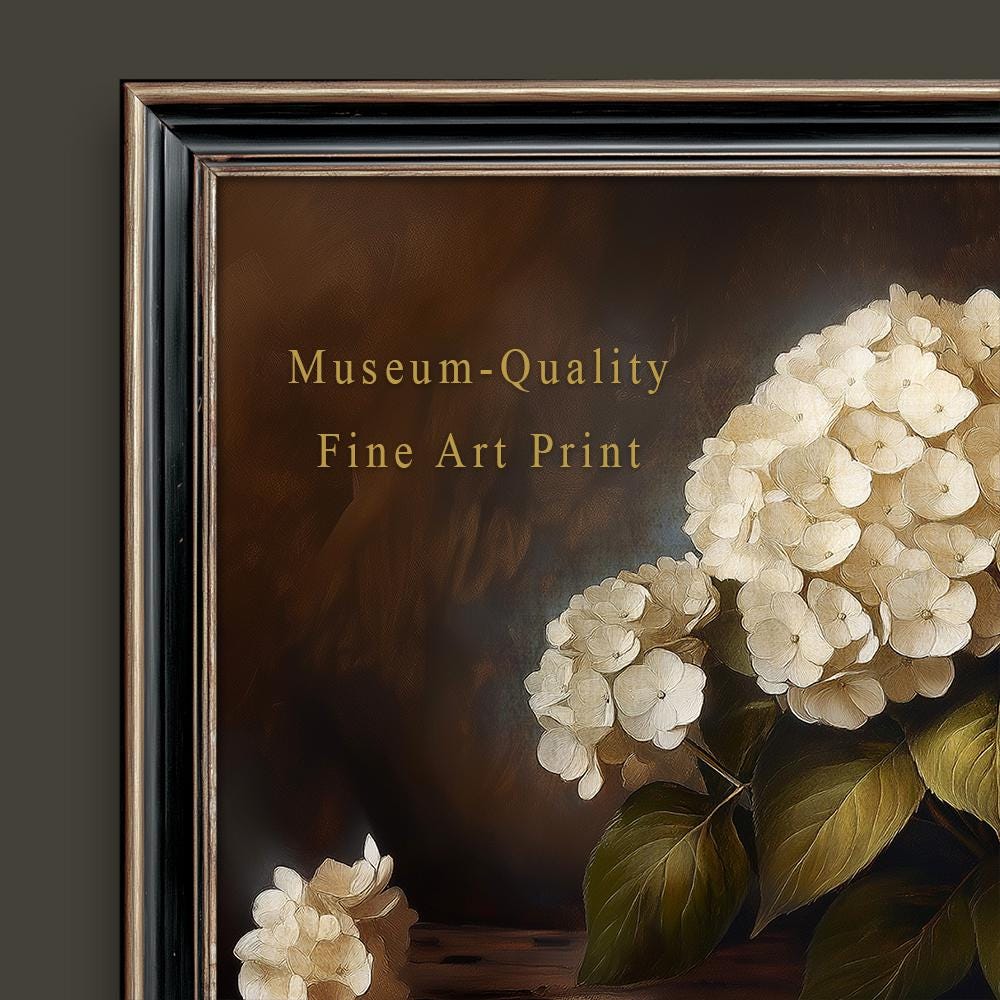 White Hydrangea Oil Painting Print, Moody Floral Botanical Wall Art - Etsy