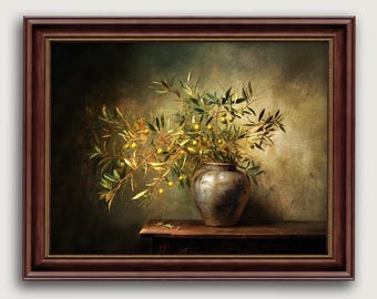 Olive Still Life Fine Art Print, Rustic Kitchen Wall Art, Farmhouse Decor